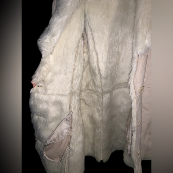 Vintage Mixit Cream Bone Suede Faux Fur Penny Lane Jacket 90s Boho Sz Small - Picture 6 of 13